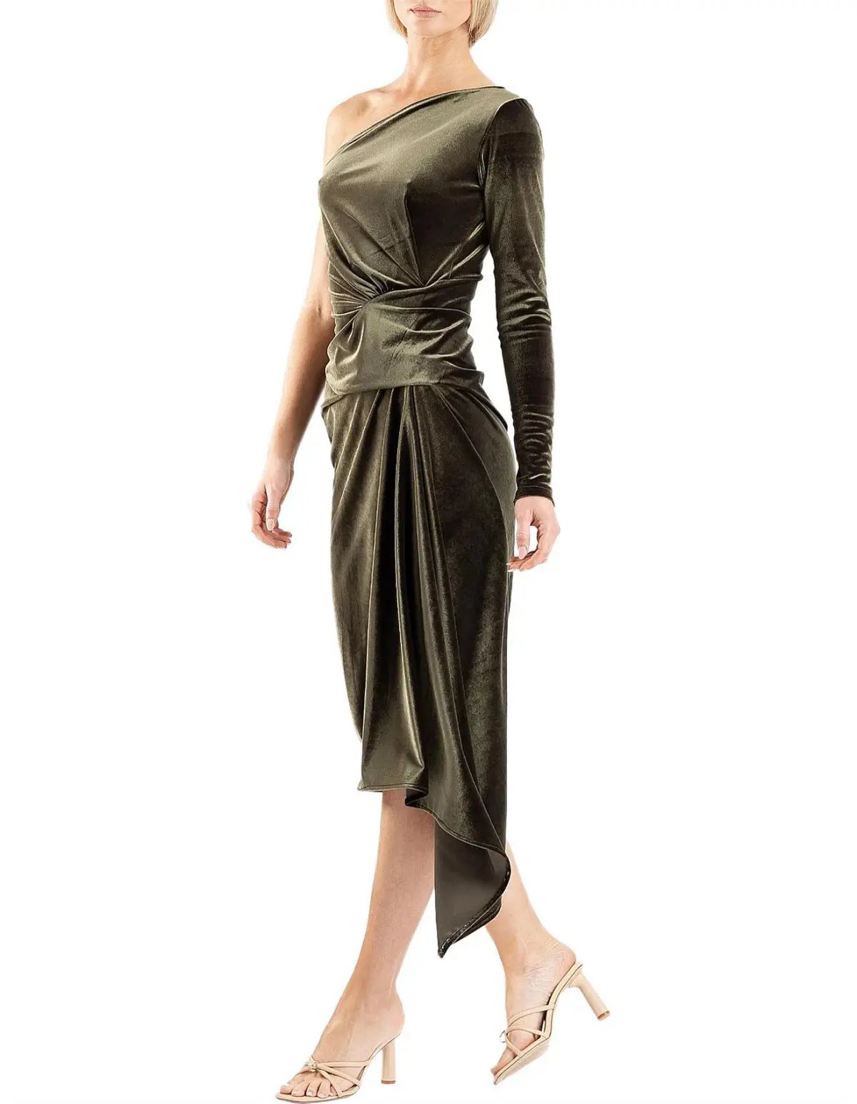 One Fell Swoop Leticia One Shoulder Midi Dress Green Size 10 photo 4
