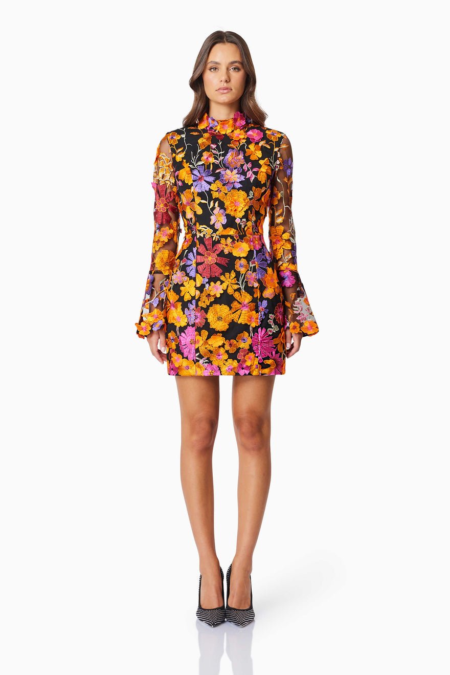 Elliatt Alessandra Long Sleeve Mini Dress - Orange Multi photo 2
