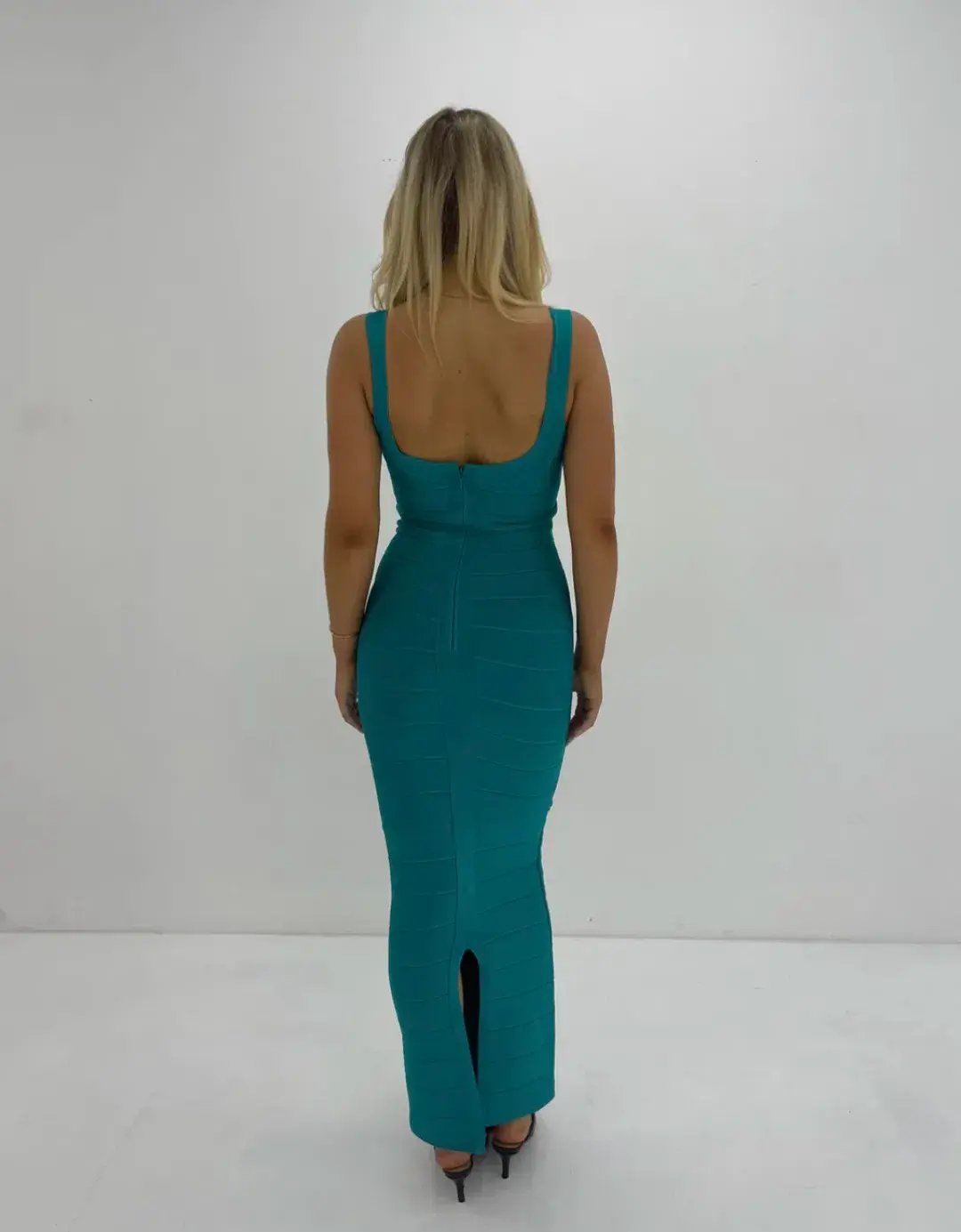 Herve Leger Round Neck Gown Turquoise Size 8 photo 3