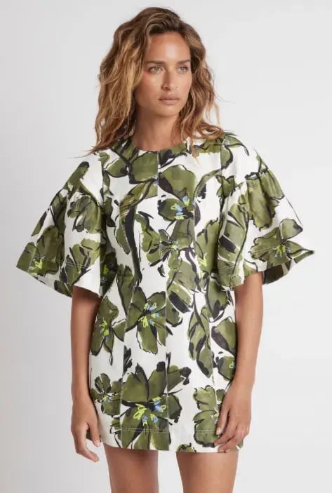 Aje Oasis Olive Leaf Cut Out Mini Dress Floral Size 4 photo 2