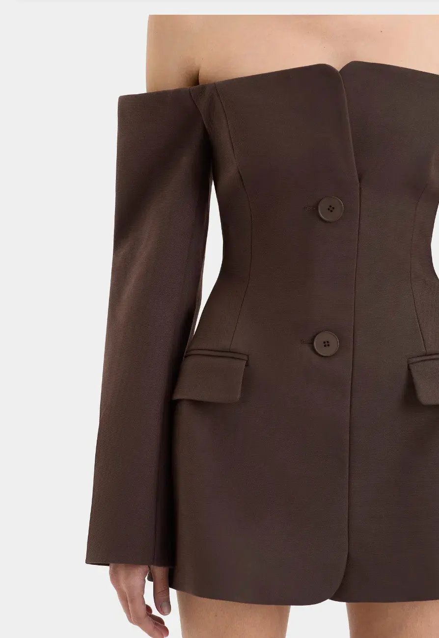 Sir the Label Sandrine Tailored Mini Dress in Chocolate Brown Size 1 / AU 8 photo 11
