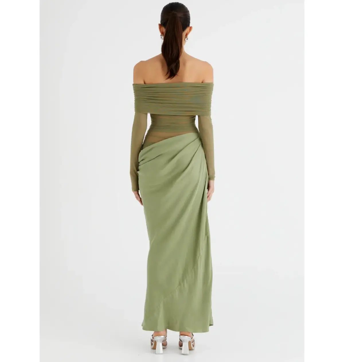Benni Yasmin Off Shoulder Maxi Dress Pistachio Green Size AU 8 photo 2