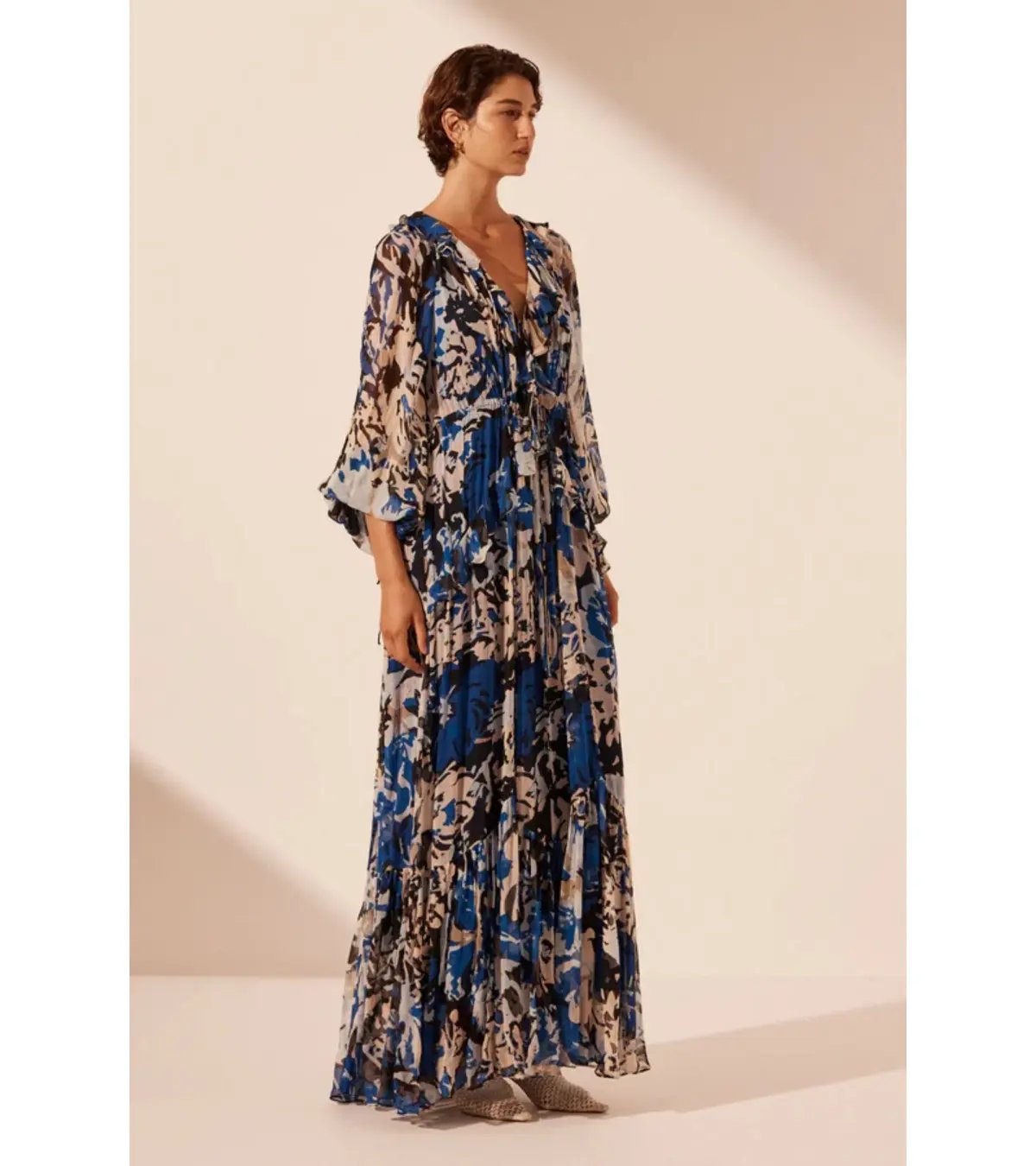 Shona Joy Olea Drawstring Ruffle Maxi Dress Print Size AU 16 photo 2