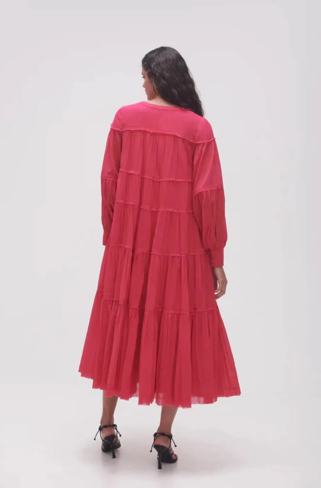 Aje Sally Tiered Plunge Midi Dress Hot Pink Size 14 photo 3