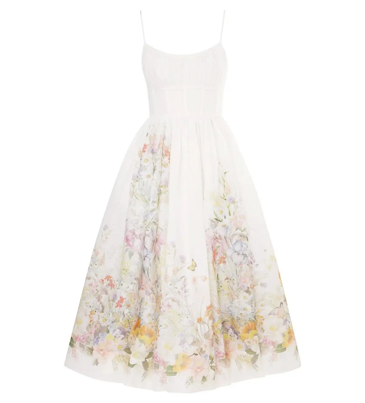 Zimmermann Natura Ruched Midi Dress in Ivory Wild Flowers Size 0 / AU 8 photo 3