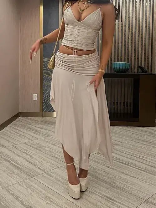 House of CB Antonella Vegan Leather Corset and Kaira Draped Midi Skirt Set Off White Size 8 photo 3