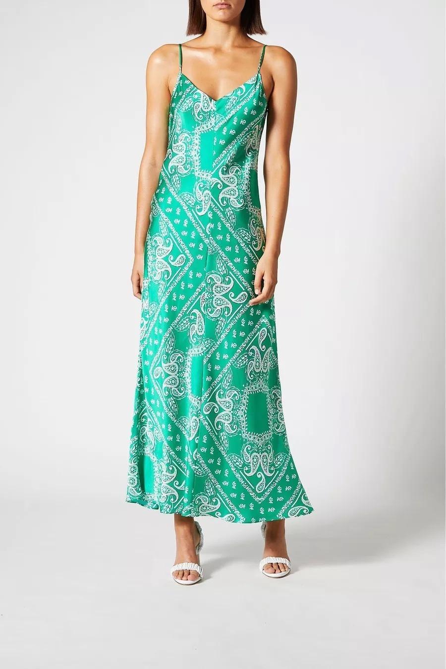 Scanlan Theodore Silk Paisley Long Slip Dress Green Size 10 photo 5