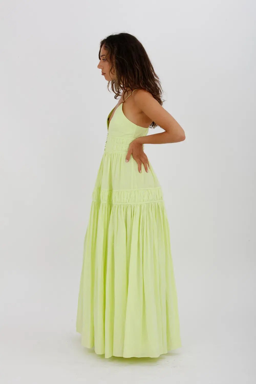 Aje Grace Tiered Midi Dress Pastel Yellow Green Size 10 photo 5