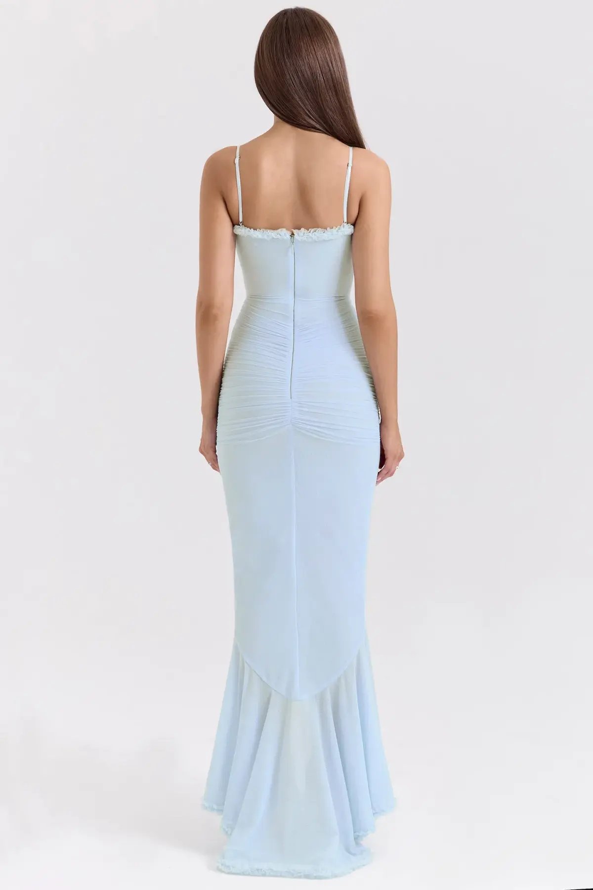 House of CB Gabbi Ice Blue Mesh Ruffled Front Gown Size AU 6 photo 2