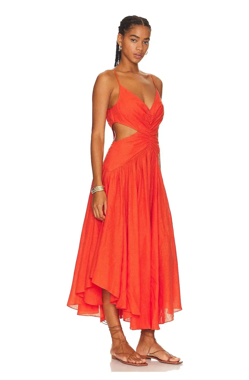 Zimmerman Raie Plunge Cut Out Midi Dress in Tangerine Size 8 photo 2