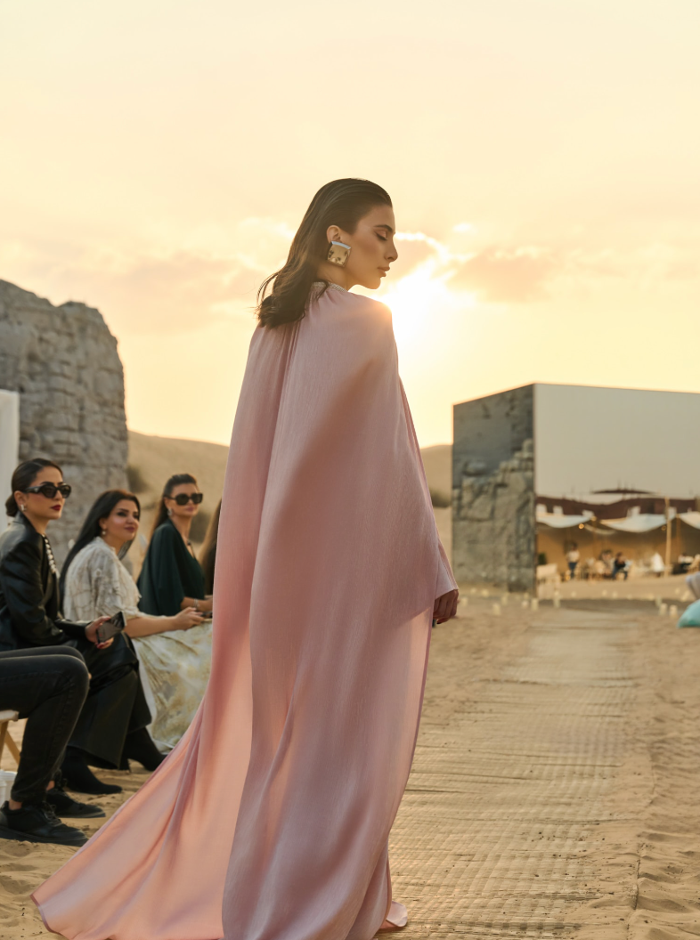 JACQUARD CAPE MAXI DRESS BY LICHI PINK photo 3