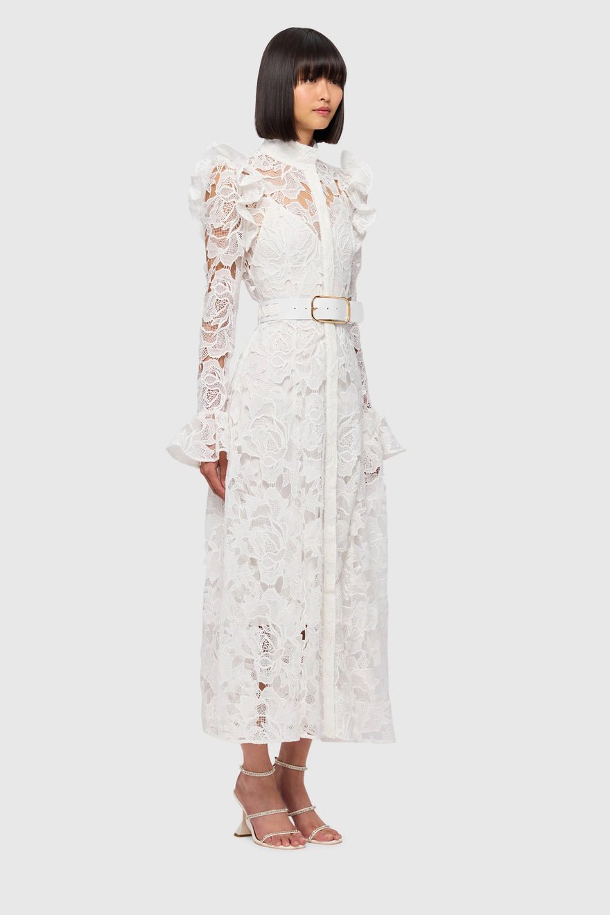 Leo Lin Aliyah Lace Butterfly Sleeve Midi Dress - Snow photo 4