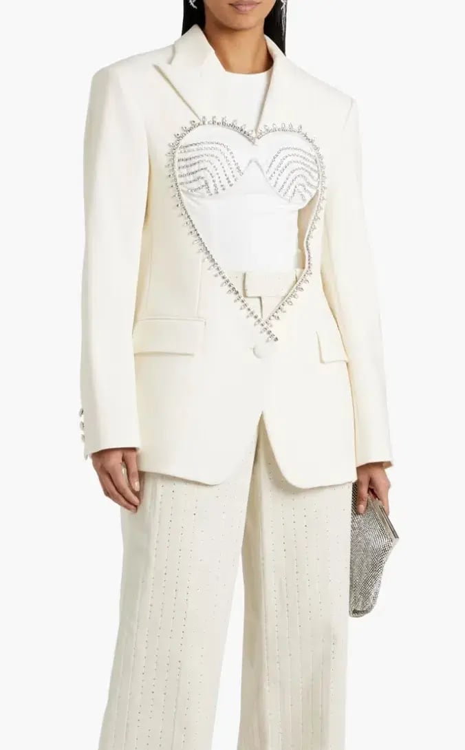 Area NYC Cutout Crystal-embellished Wool-blend Blazer White Size 8 photo 2