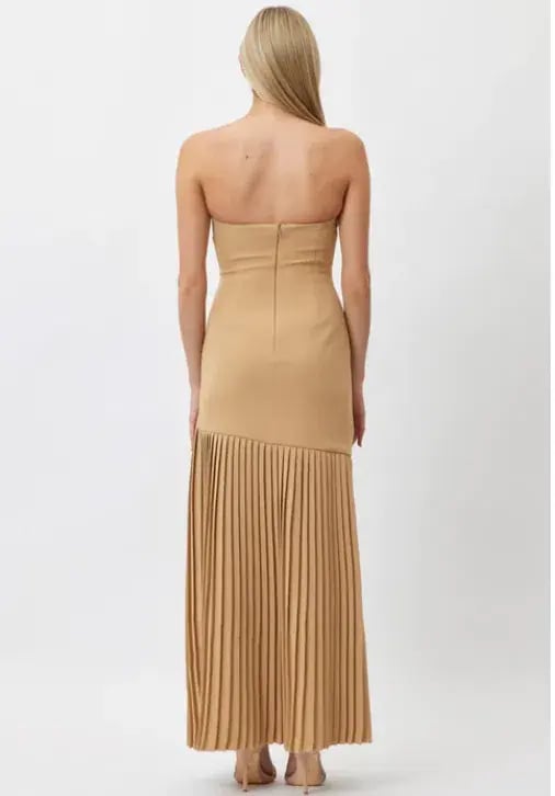 Bianca and Bridgett Mara Pleated Maxi Dress in Beige Gold Size 8 photo 3