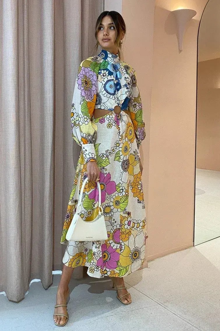 Alemais Farrah Linen Midi Dress Floral Size 10 photo 2