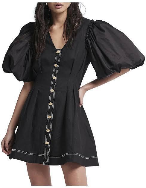 Aje Quietude Puff Sleeved Linen Mini Dress Black Size 8 photo 3