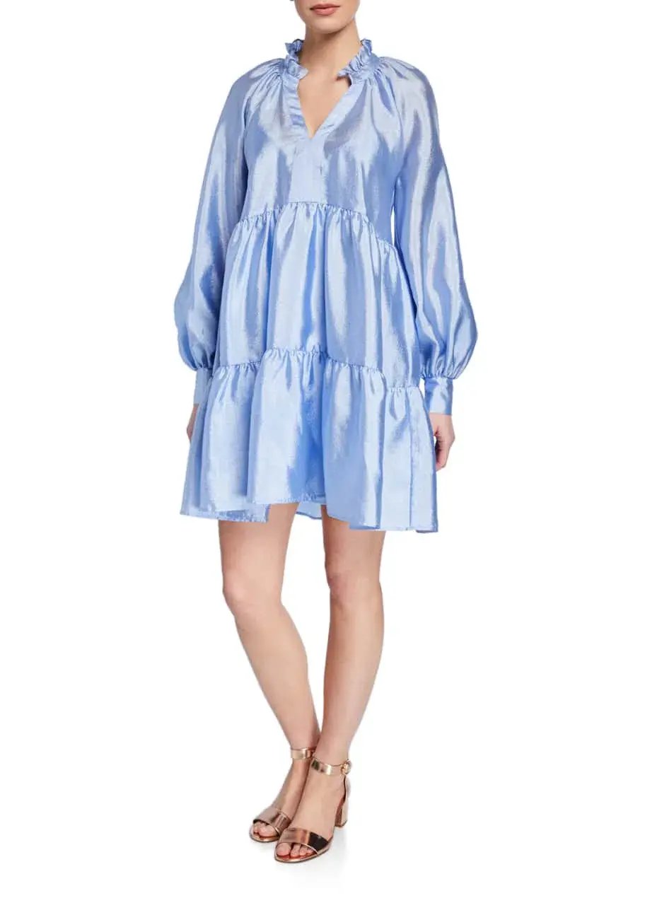 Stine Goya Jasmine Tiered Long Sleeve Shift Dress In Light Blue Size 12 photo 3