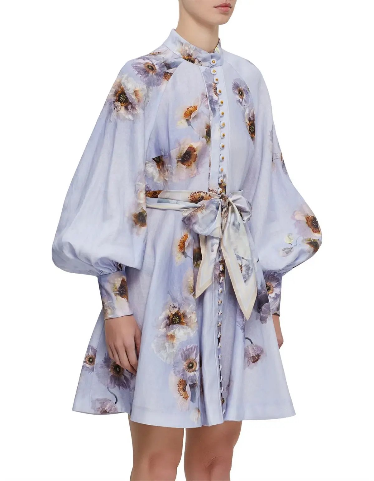 Zimmermann Hypnotic floral linen lilac poppy shirt dress size 3 au 14 photo 5