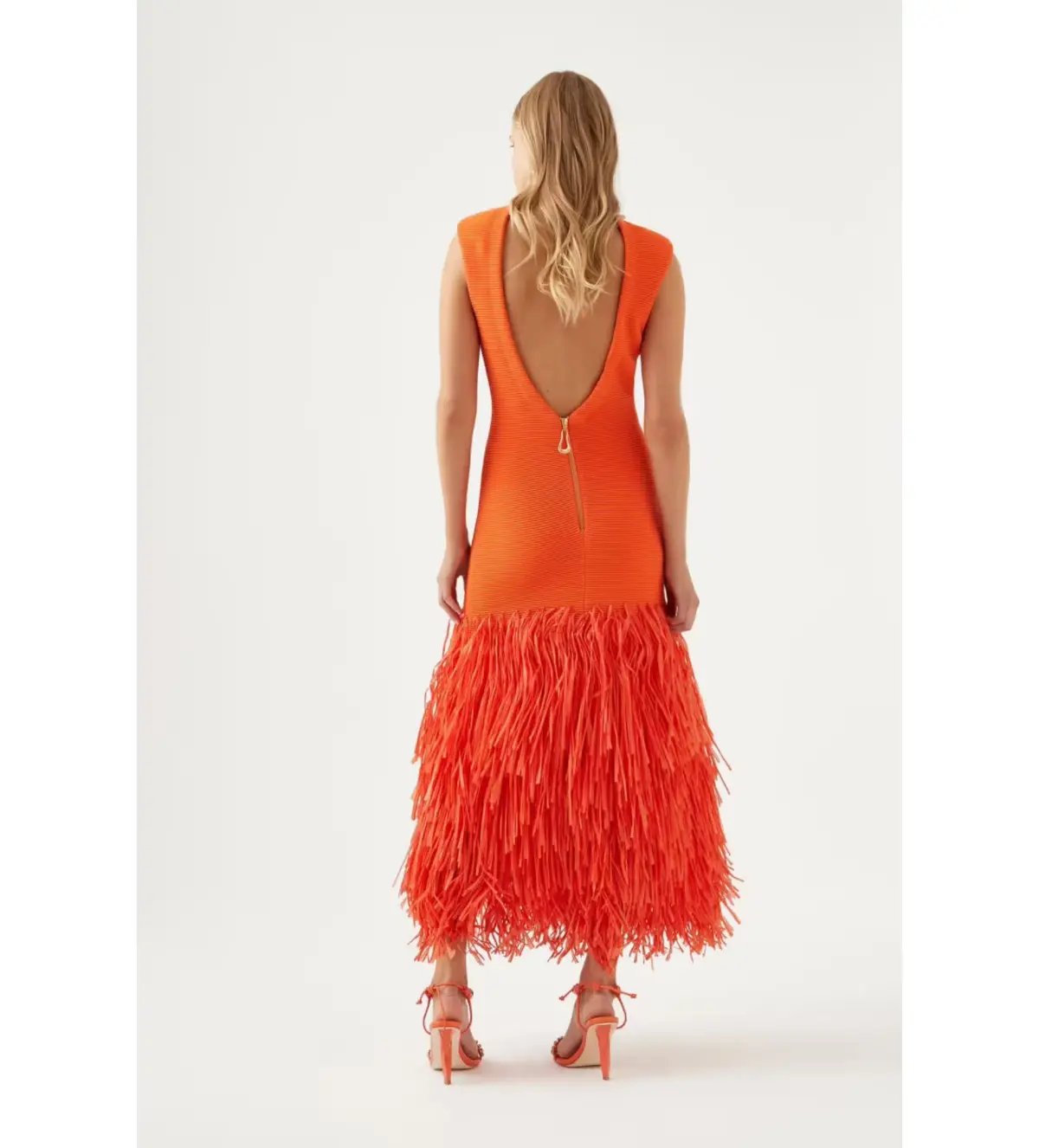 Aje Raffia Knit Midi Dress Orange Size S / AU 8 photo 3