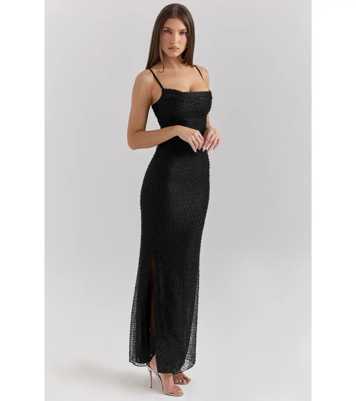 House Of CB Calla Pearl Embellished Maxi Dress Black Size M / AU 10 photo 3