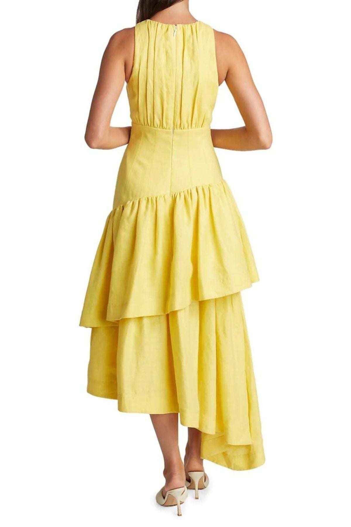 Caliente Tiered Cut Out Dress in Daisy Yellow photo 3