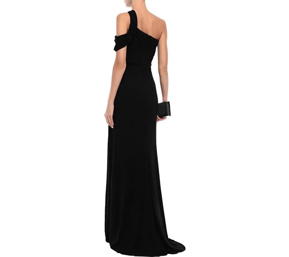Badgley Mischka One-Shoulder Ruched Stretch Jersey Gown Black Size US 2 (AU 6) photo 2