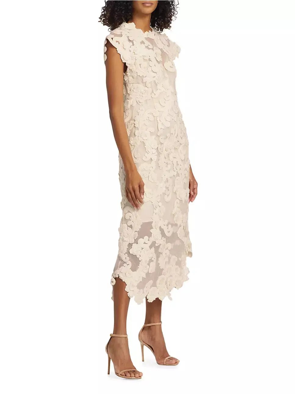 Zimmermann Sensory Motif Embroidered Velvet Appliquéd Midi Dress Macadamia Size 0 / AU 8 photo 2