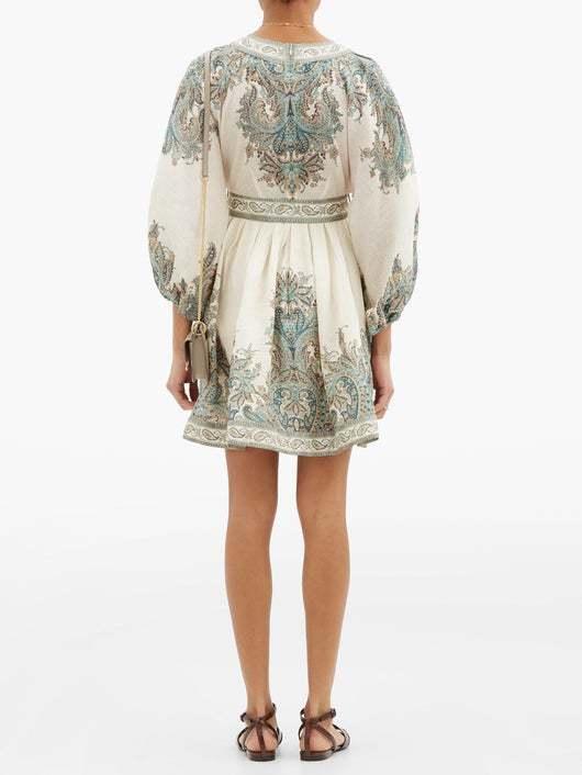 Brighton Paisley Mini Dress (cream/blue/blush, size 14) photo 2