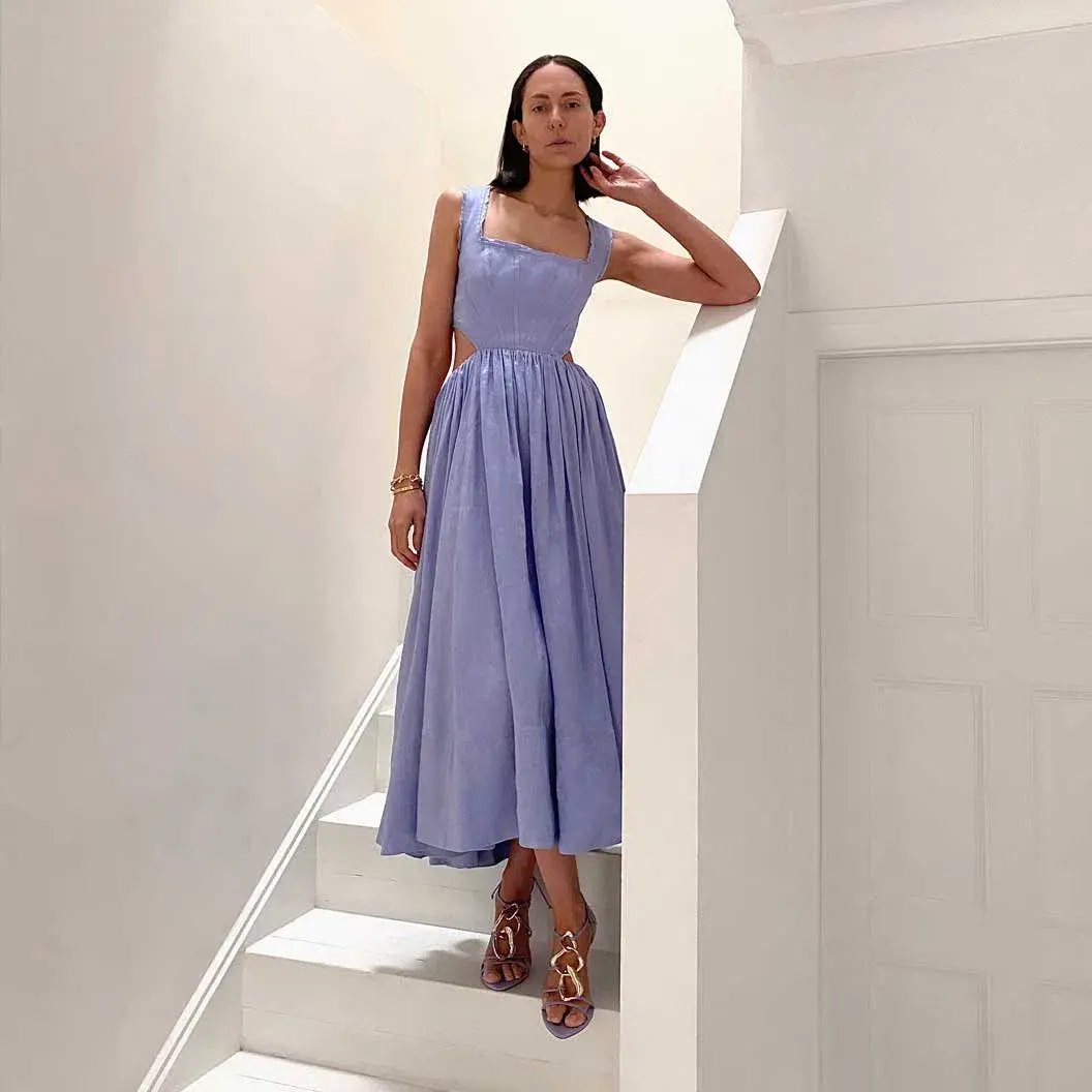 Aje Virginie Cut Out Midi Dress Cool Lavender Size 6 photo 3
