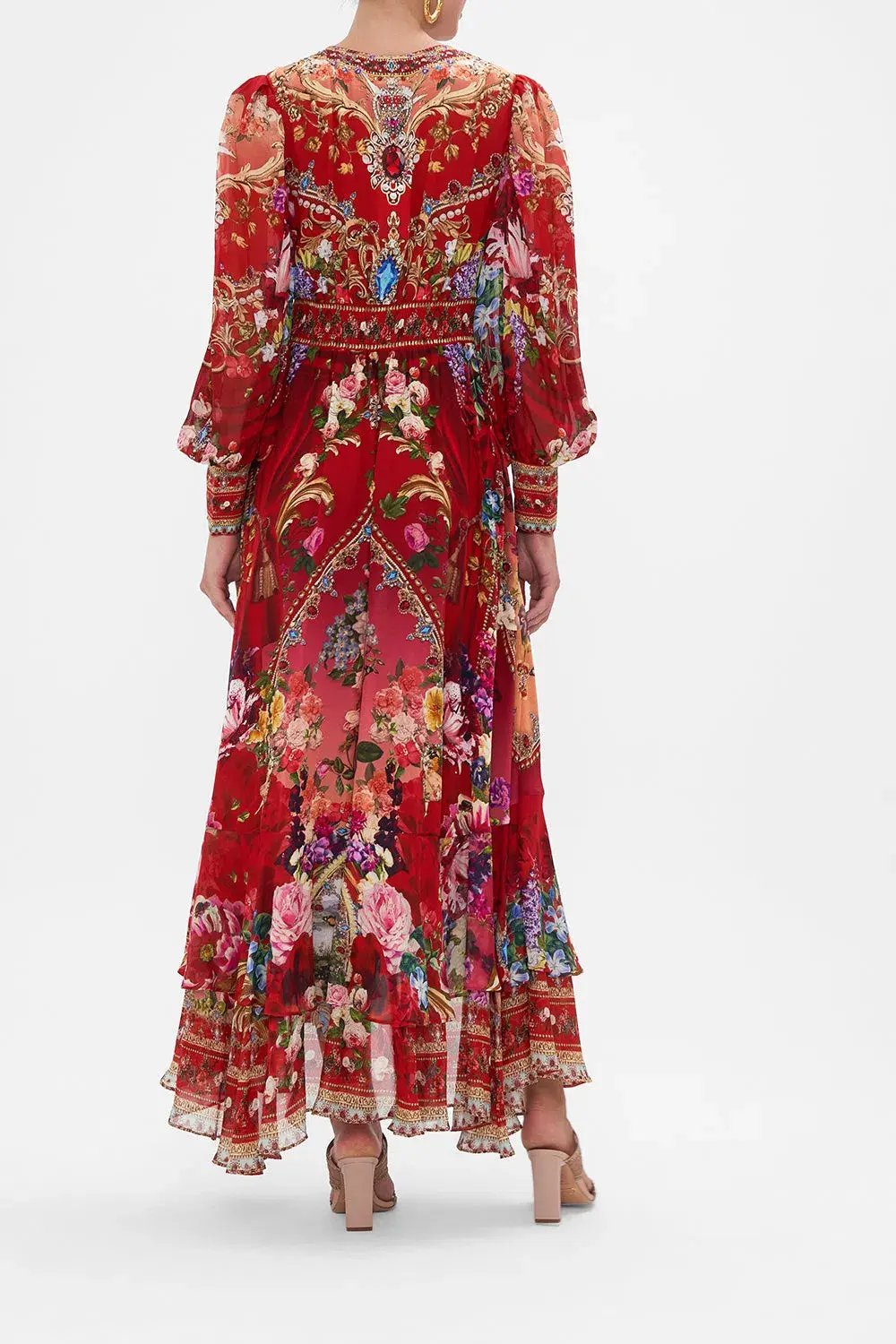 Camilla Red Long Button Front Dress ‘Rites of Roses’ Size S / AU 10 photo 2