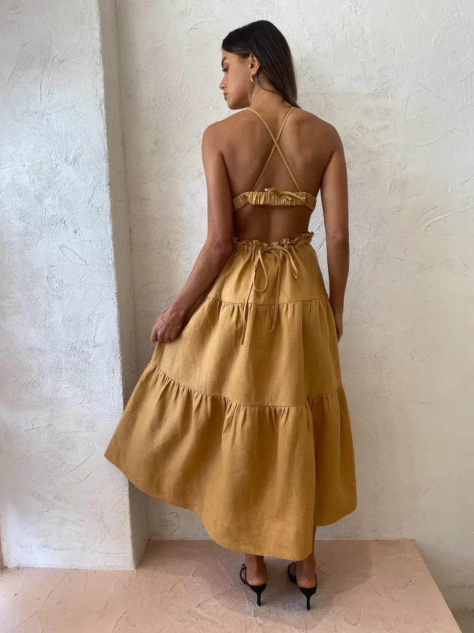 Shona Joy Aria Backless Midi Dress in Ginger Size 10 photo 4