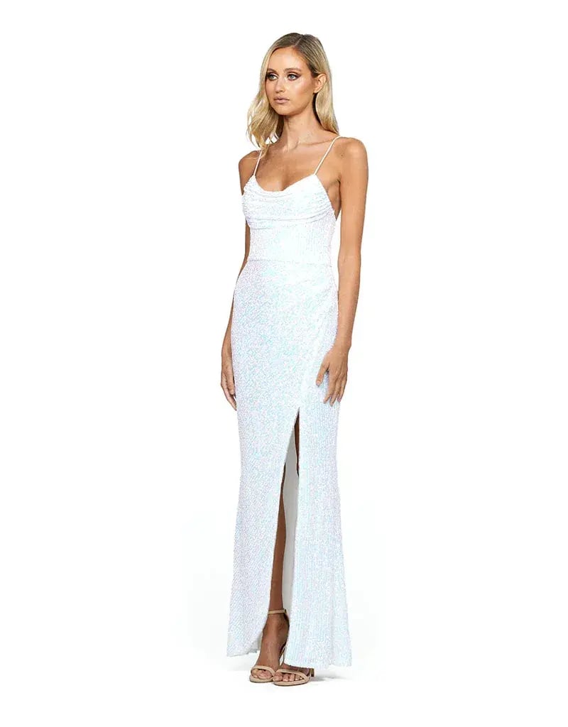 Bariano Dua Cowl Maxi Dress Iridescent White Size 14 photo 2
