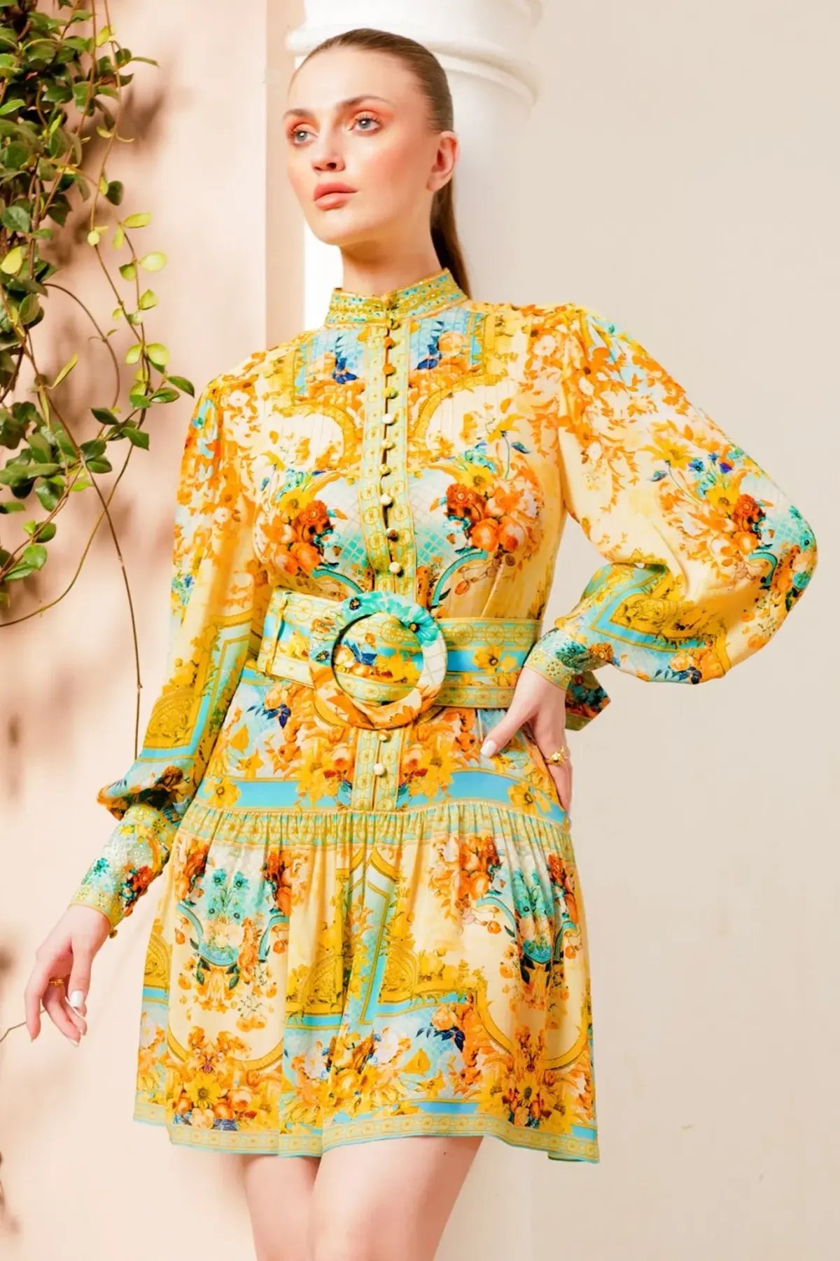 Czarina Summer Garden Button Down Short Dress Yellow Floral Size L / AU 14 photo 2