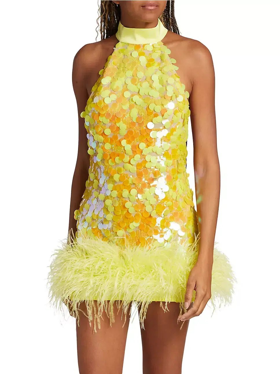 Bronx and Banco Izzy Sequin & Feather Mini Dress Yellow Size AU 6 photo 2