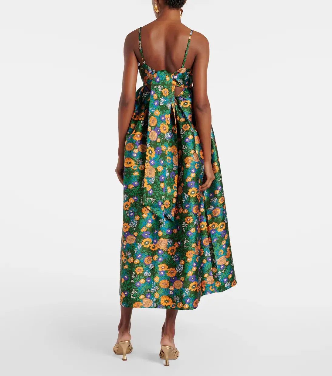 Alemais Carmine Printed Open Back Midi Dress Green Floral Multi Size 12 photo 2