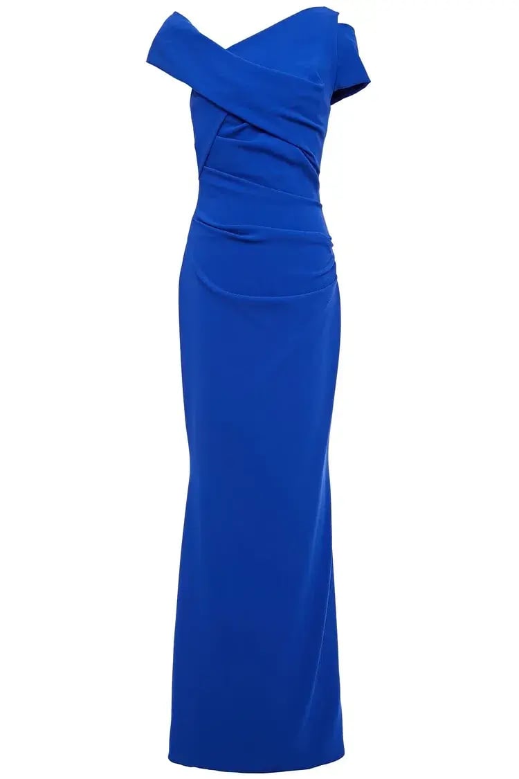 Talbot Runhof Moa Ruched Stretch-Crepe Gown Blue Size 6 photo 4
