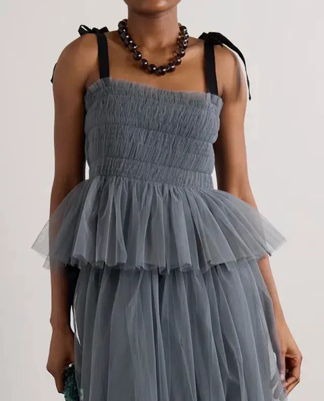 Molly Goddard Lydia Shirred Tulle Top Grey Size 8 photo 2