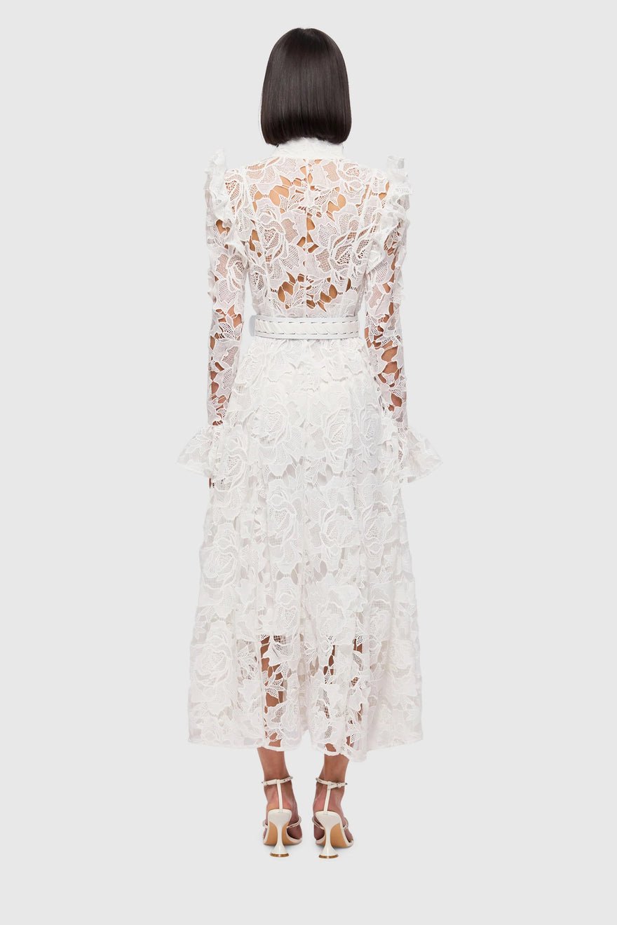 Leo Lin Aliyah Lace Butterfly Sleeve Midi Dress - Snow photo 2