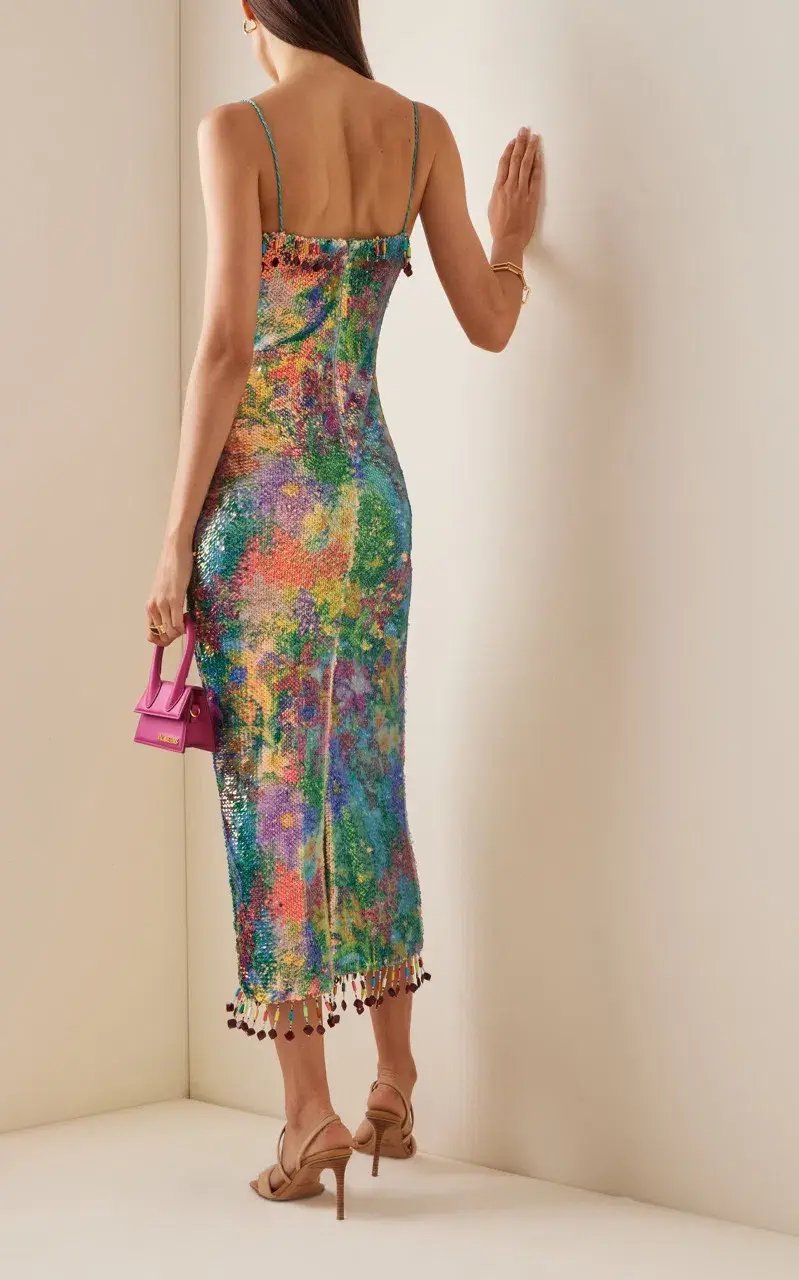 Alexis Aiya Midi Rainbow Sequin Dress in Multi Size Small / AU 8 photo 3