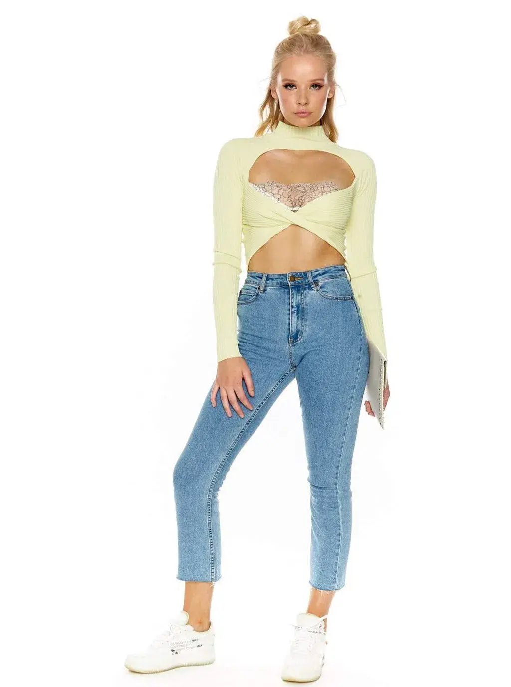 Dion Lee Twist Back Long Sleeve Knit Top Lemon Yellow Size 8 photo 4