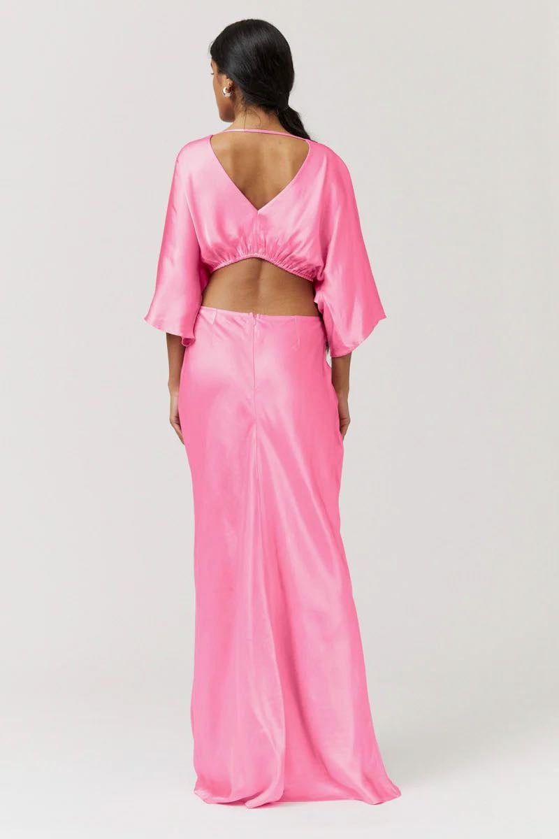 SUBOO TATE ROUCHED CROSS OVER MIDI DRESS - CANDY PINK photo 3