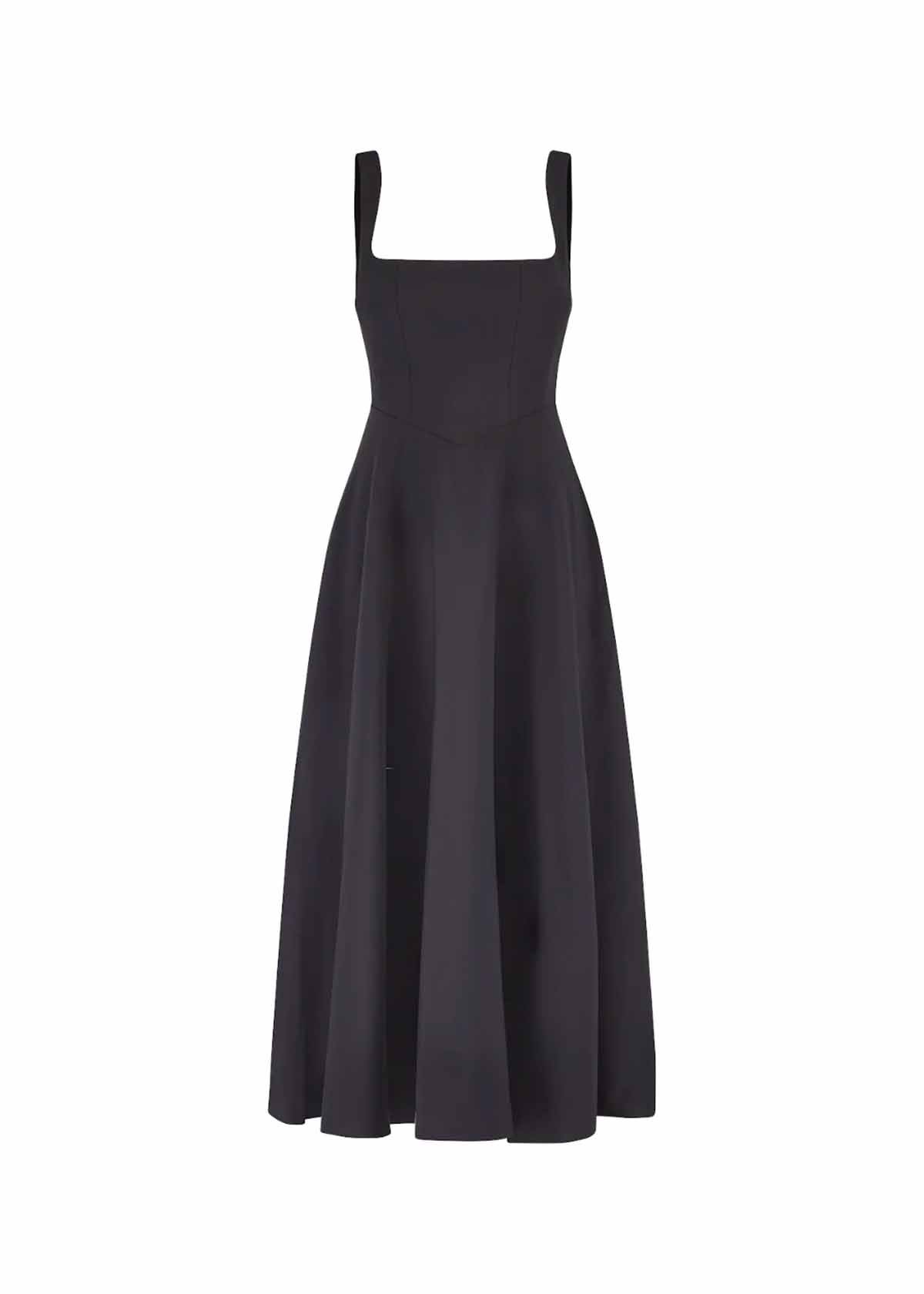Ultimate Muse High Waist Square Neck Midi Dress in Black photo 4