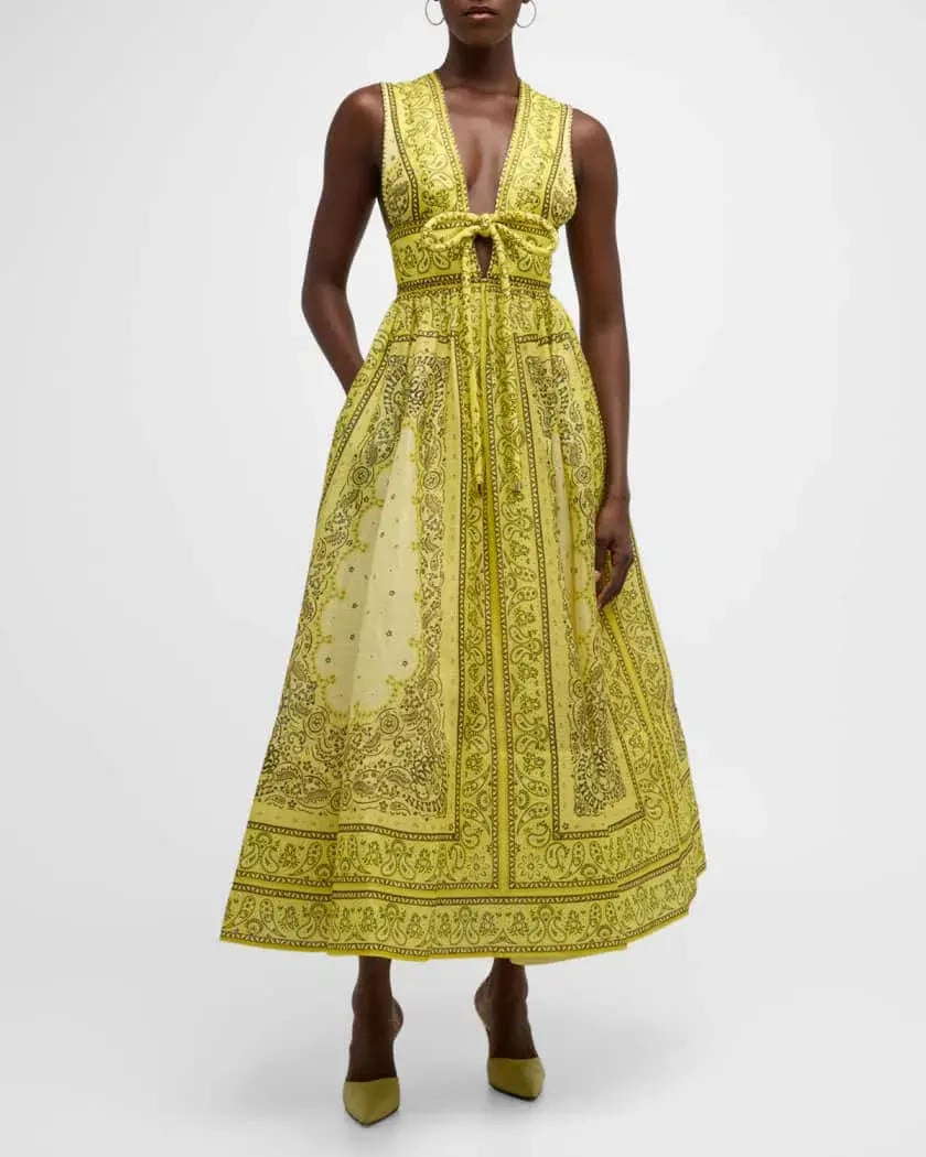 Zimmermann The Matchmaker Bow Long Dress in Yellow Bandana Size 1/Au 10 photo 2
