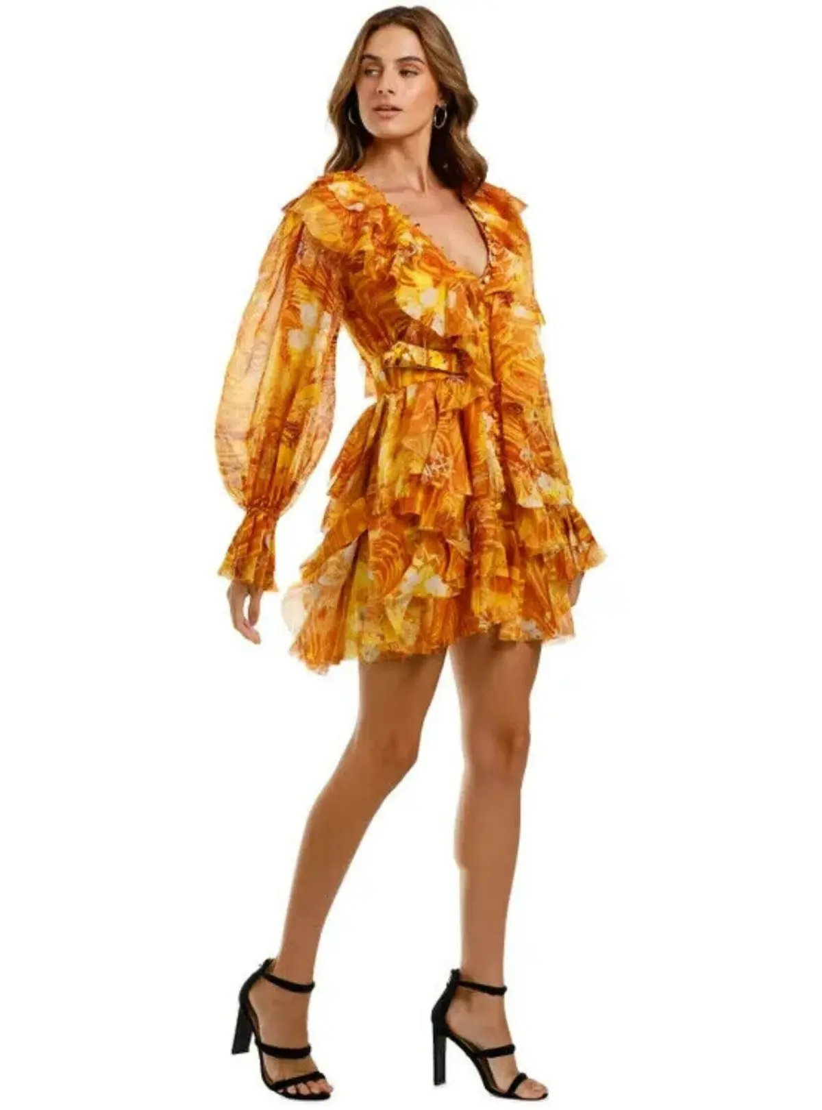 Leo Lin Kiss Ruffle Mini Dress Yellow Size AU 12 photo 2