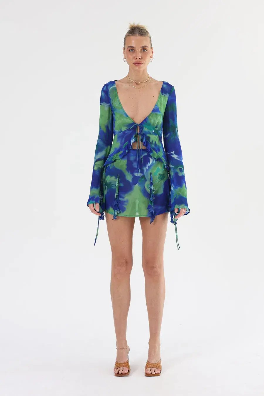 Isabelle Quinn Myla Ruffle Blouse Size 12 & Ruffle Mini Skirt Size 12 Set photo 3