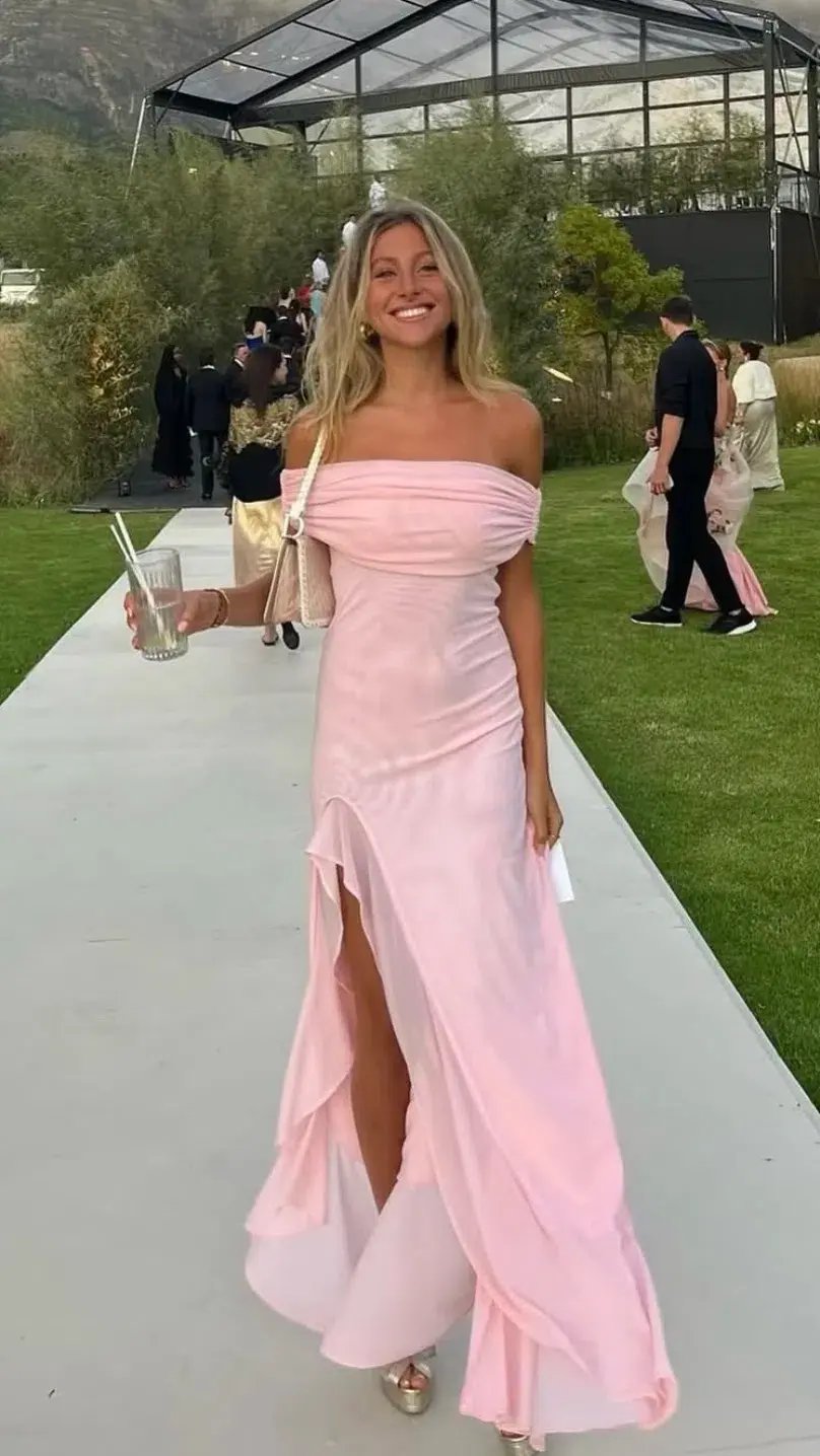 Meshki Audrey Off Shoulder Mesh Maxi Dress Pale Pink Size 6 photo 3