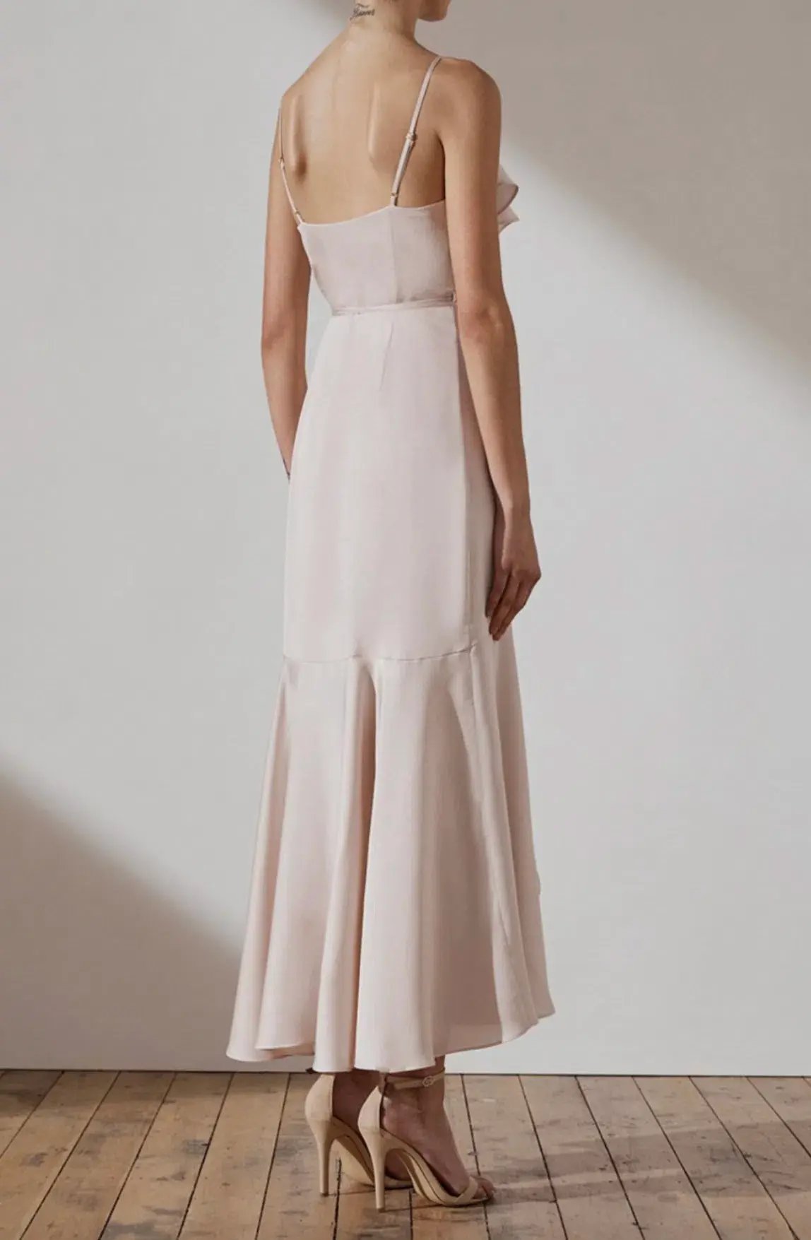 Shona Joy Luxe Bias Frill Wrap Midi Dress Porcelain Size 10 photo 3