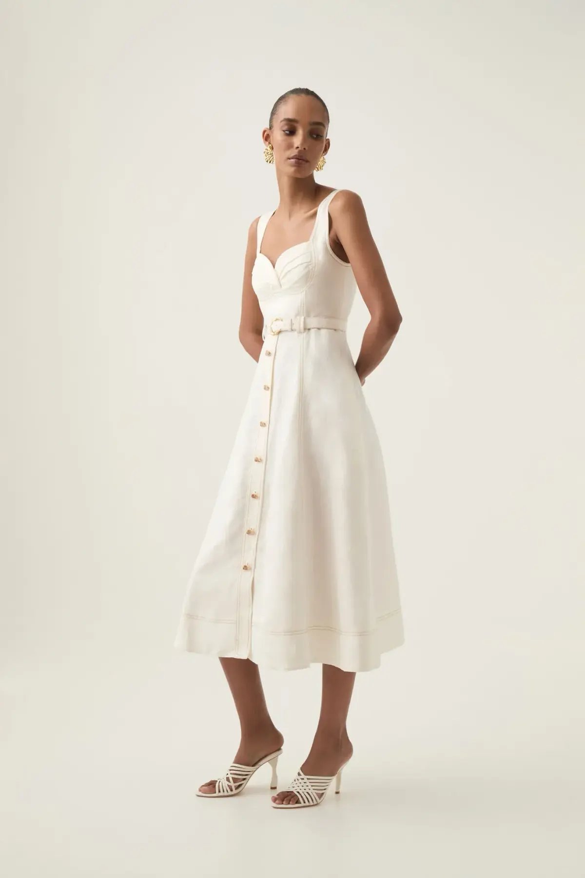 Aje Primary Belted Midi Dress Ivory Size 12 photo 4