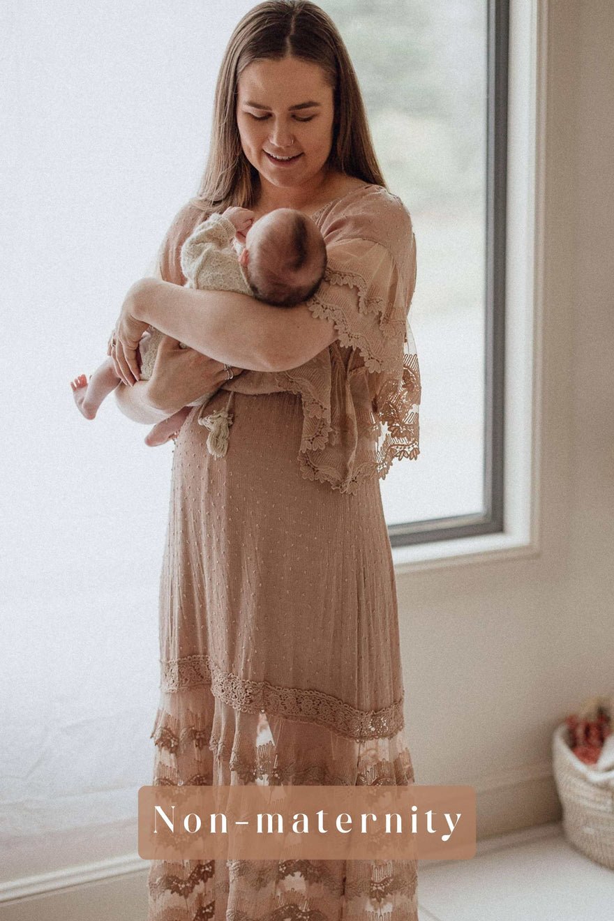 Mama Rentals Lorraine Mocha Lace Maxi Dress photo 4