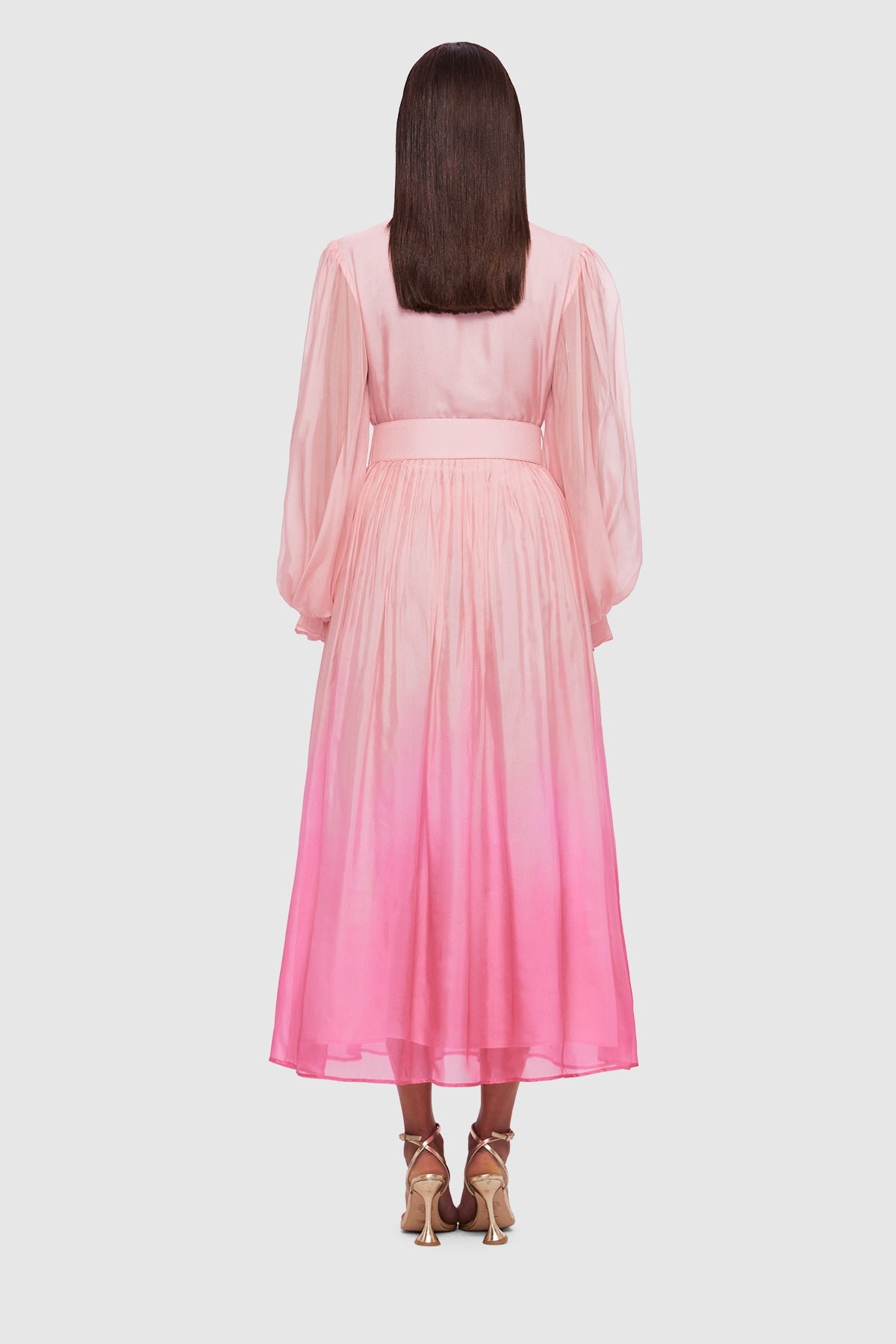 LEO LIN CASSIE TIE NECK MIDI DRESS - OMBRE PINK photo 5